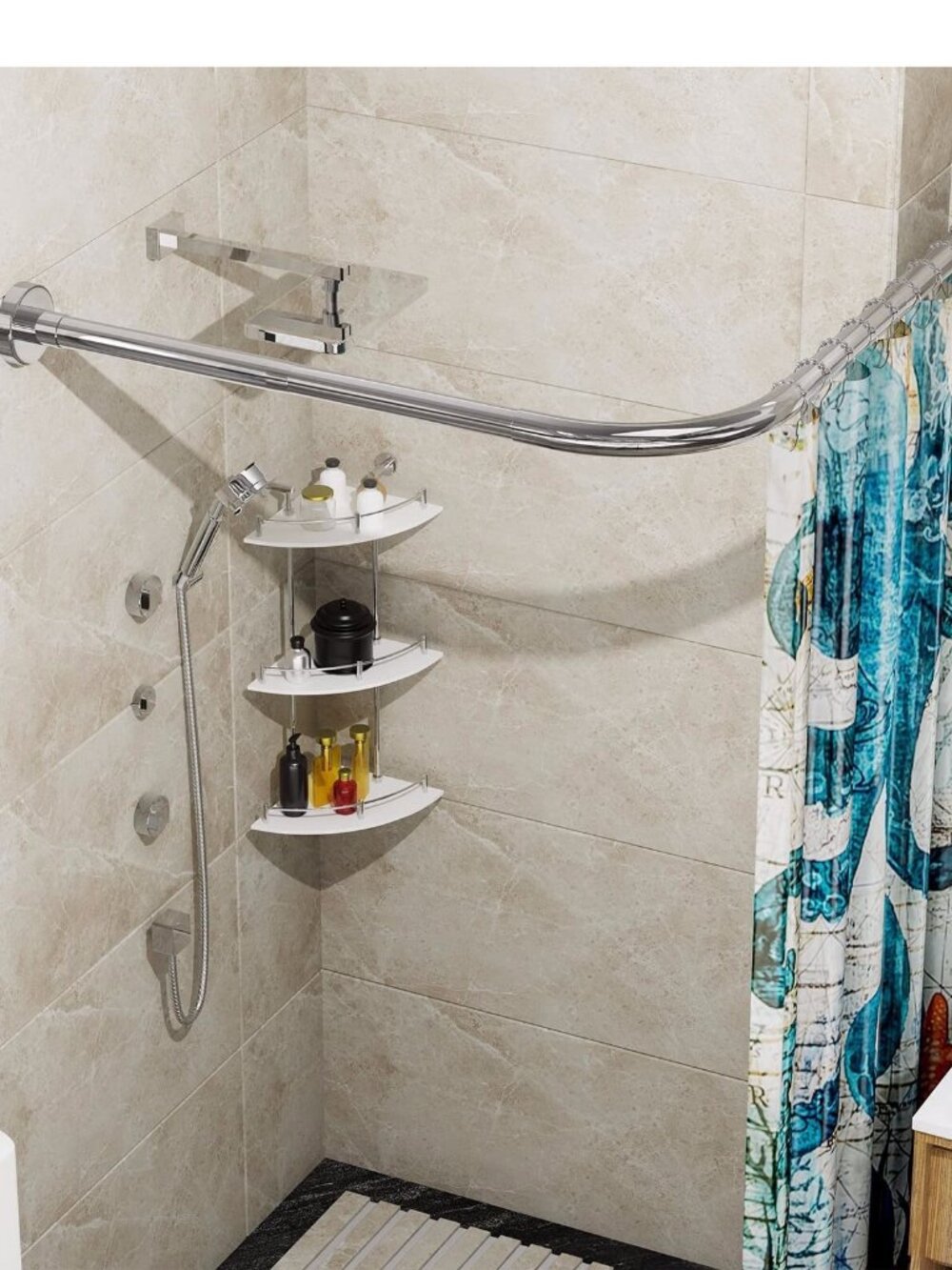 SIKAIQI Stretchable 304 Stainless L Shaped Bathroom Bathtub Corner Shower Curtai